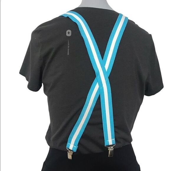 D Kids Turquoise Striped Suspenders Boys Girls - Picture 1 of 8